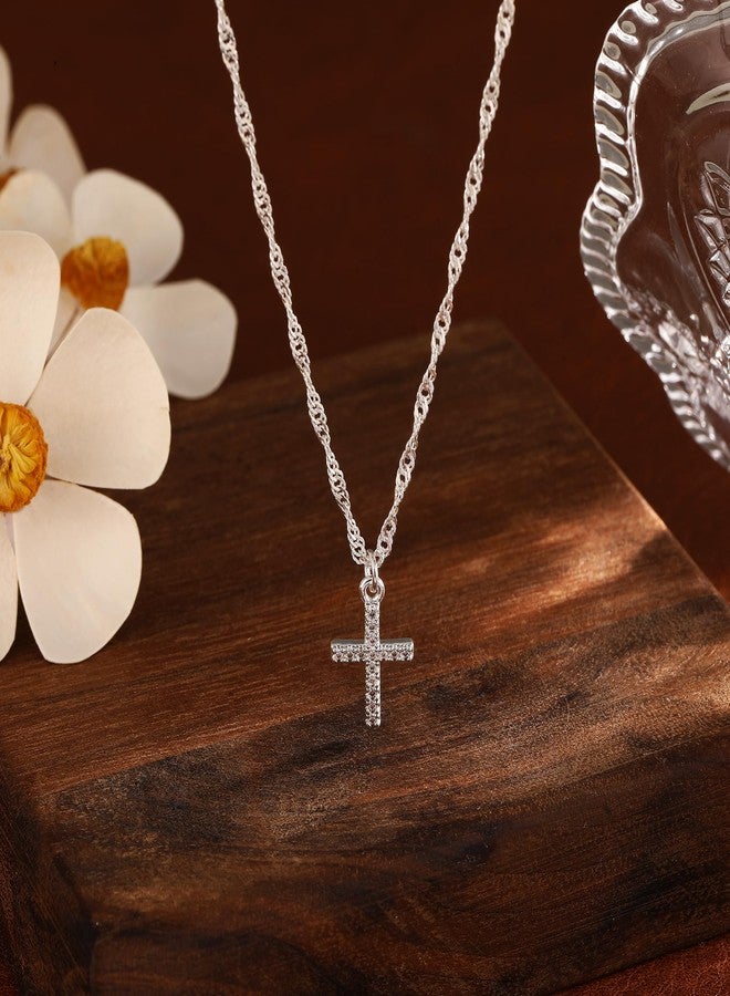 MFRYK Cross Necklace For Women,Silver Plated Small Dainty Cubic Zirconia Cross Choker Necklaces For Women,Cute Charm Easter Religious Jewelry Gifts - Image 4